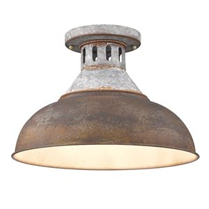 Golden Lighting Kinsley 1-Light  Semi Flush Mount - 14-in - Aged Galvanized Steel/Rust