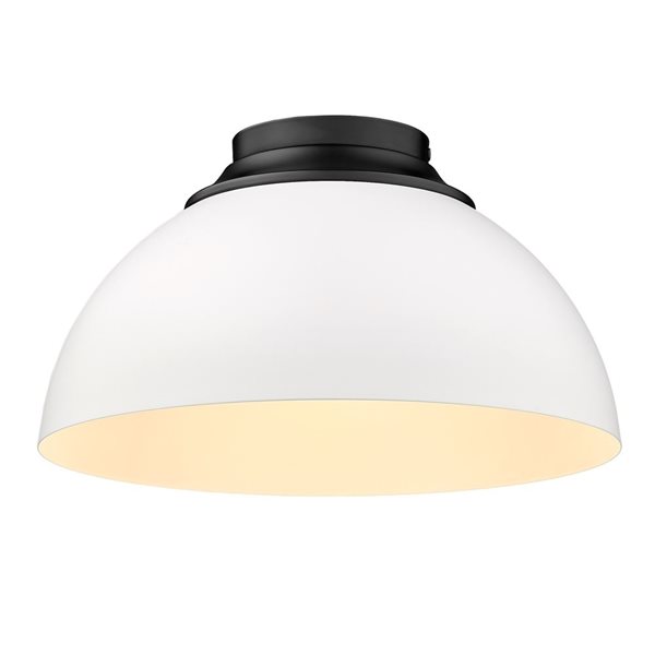 Golden Lighting Zoey Modern/Contemporary Flush Mount Light - 3-Light - 13.75-in - Matte Black/White