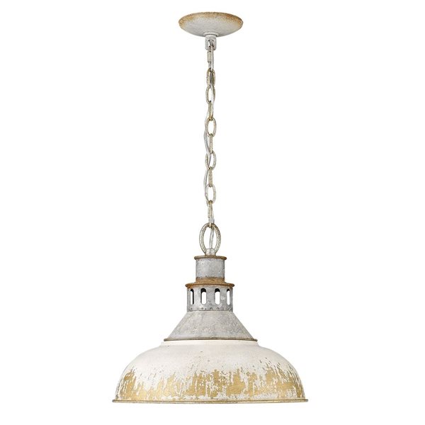 Golden Lighting Kinsley Large Pendant - Farmhouse - Aged Galvanized Steel/Antique Ivory Shade