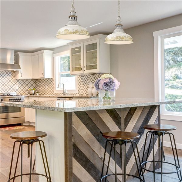 Golden Lighting Kinsley Large Pendant - Farmhouse - Aged Galvanized Steel/Antique Ivory Shade