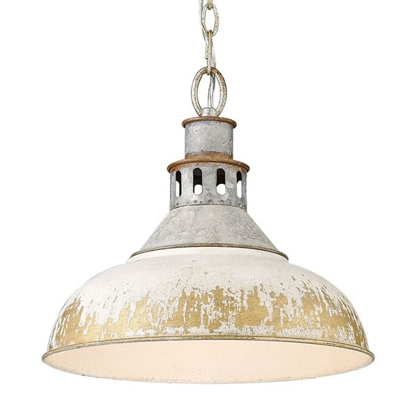 Golden Lighting Kinsley Large Pendant - Farmhouse - Aged Galvanized Steel/Antique Ivory Shade