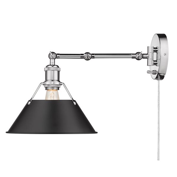 Golden Lighting Orwell Industrial Wall Sconce - 1-Light - 10-in - Chrome/Black