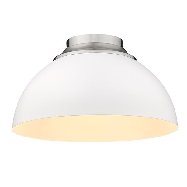 Golden Lighting Zoey Modern/Contemporary Flush Mount Light - 3-Light - 13.75-in - Pewter/White