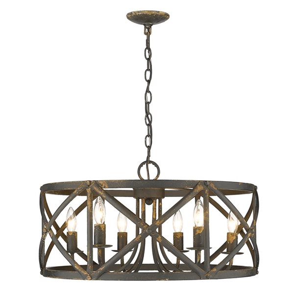 Golden Lighting Alcott 6-Light Farmhouse Chandelier - Antique Black Iron