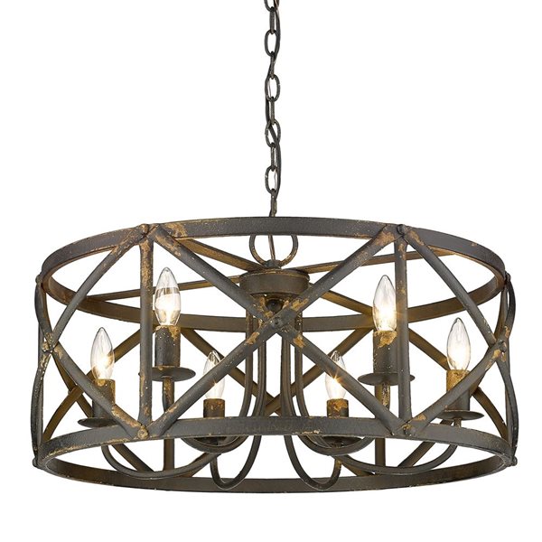 Golden Lighting Alcott 6-Light Farmhouse Chandelier - Antique Black Iron