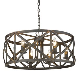 Golden Lighting Alcott 6-Light Farmhouse Chandelier - Antique Black Iron