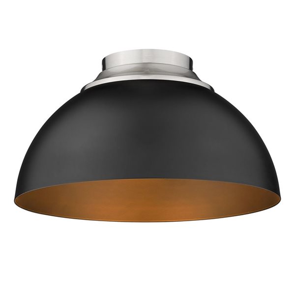 Golden Lighting Zoey Modern/Contemporary Flush Mount Light - 3-Light - 13.75-in - Pewter/Matte Black