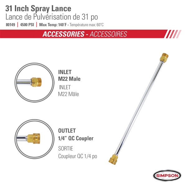 Simpson Spray Lance for Pressure Washer - 4500 PSI - 31-in