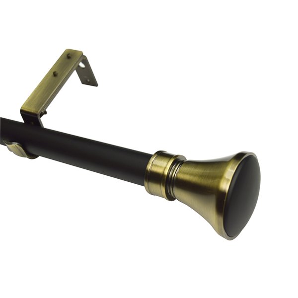 Versailles Home Fashions Imperial Noir Flare Single Curtain Rod - 72-144-in - Black/Gold