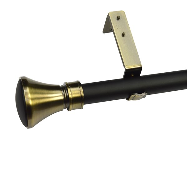 Versailles Home Fashions Imperial Noir Flare Single Curtain Rod - 72-144-in - Black/Gold