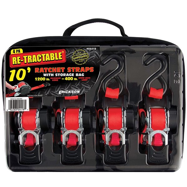 Erickson Retractable Ratchet and Bag - 4-Pack - 10 ft.