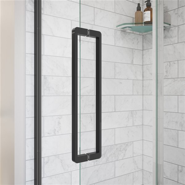 Porte de douche pivotante UpTown par MAAX noir mat de 76 po x 45 po à 47 po (verre transparent)