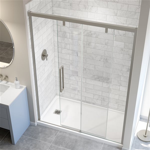 MAAX UpTown 76-in x 56-in to 59-in Brushed Nickel Sliding Shower Door (Clear Glass)