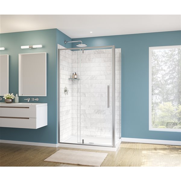 MAAX UpTown 76-in Chrome Return Panel for 32-in Base (Clear Glass)