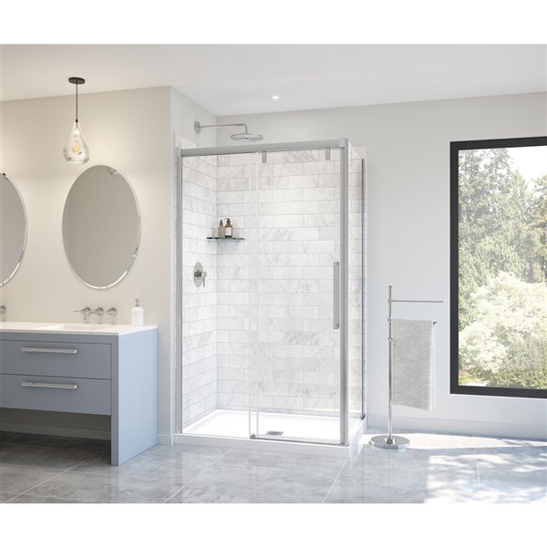 MAAX UpTown 76-in Chrome Return Panel for 32-in Base (Clear Glass)