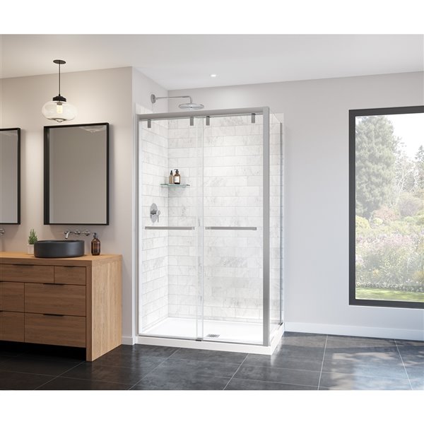 MAAX UpTown 76-in Chrome Return Panel for 32-in Base (Clear Glass)