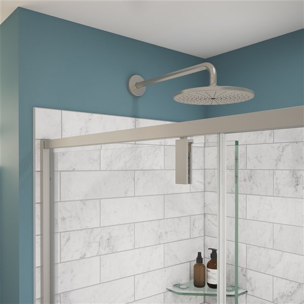 MAAX UpTown 76-in x 45-in to 47-in Brushed Nickel Pivot Shower Door (Clear Glass)