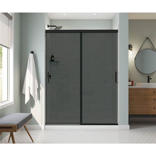 MAAX Incognito 76-in x 56-in to 59-in Matte Black Sliding Shower Door (Dark Smoke Glass)