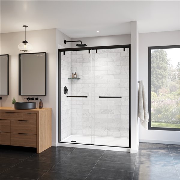 MAAX UpTown Matte Black 76-in x 56-in to 59-in Sliding Shower Door (Clear Glass)