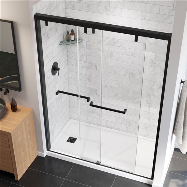 MAAX UpTown Matte Black 76-in x 56-in to 59-in Sliding Shower Door (Clear Glass)