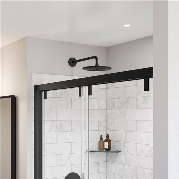 MAAX UpTown Matte Black 76-in x 56-in to 59-in Sliding Shower Door (Clear Glass)