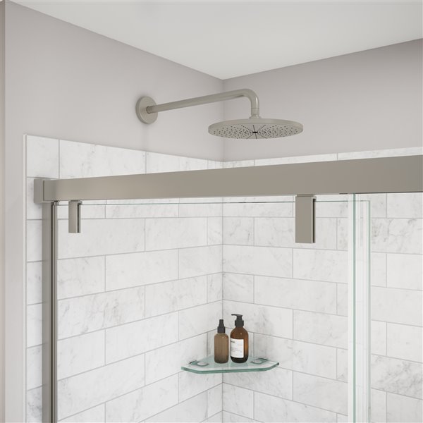 MAAX UpTown 76-in x 44-in to 47-in Brushed Nickel Sliding Shower Door (Clear Glass)