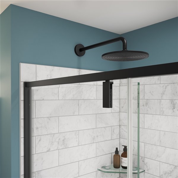 MAAX UpTown 76-in x 57-in to 59-in Matte Black Pivot Shower Door and 8-mm Clear Glass