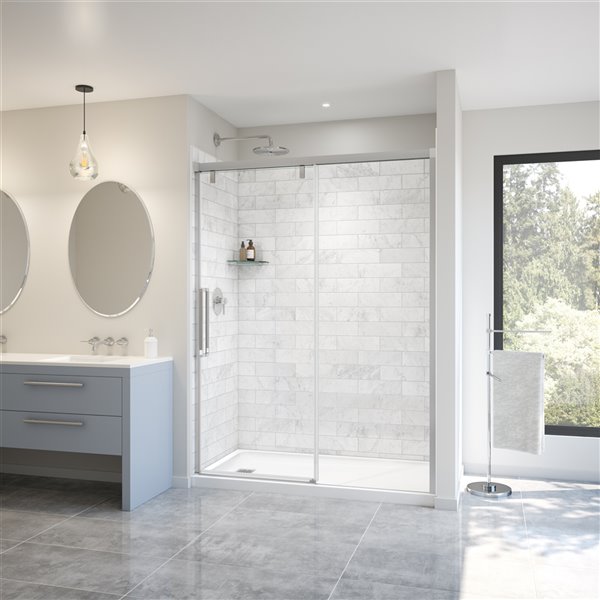 MAAX UpTown 76-in x 56-in to 59-in Chrome Sliding Shower Door (Clear Glass)
