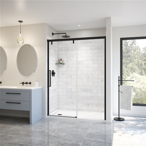 MAAX UpTown 76-in x 56-in to 59-in Matte Black Sliding Shower Door and 8-mm Clear Glass