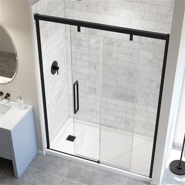 MAAX UpTown 76-in x 56-in to 59-in Matte Black Sliding Shower Door and 8-mm Clear Glass