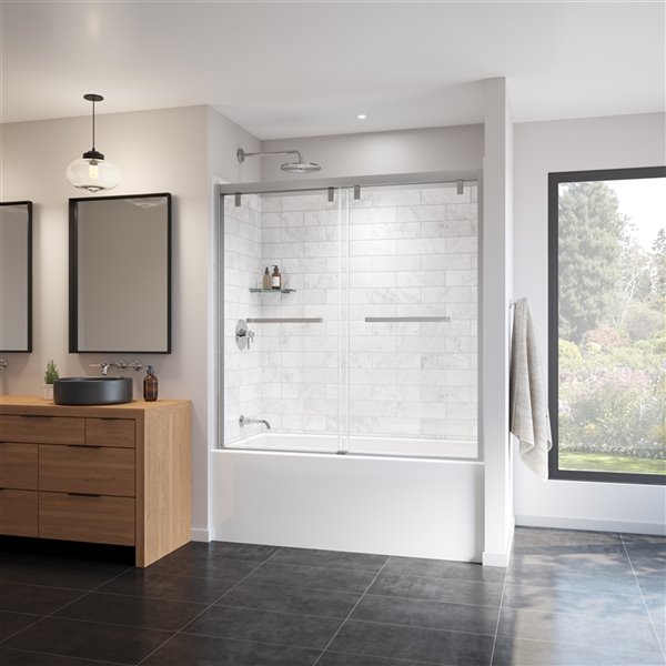 MAAX UpTown 58-in x 56-in to 59-in Chrome Sliding Bathtub Door (Clear Glass)