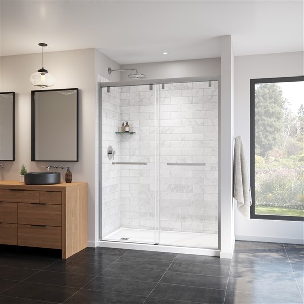 MAAX UpTown Chrome 76-in x 56-in to 59-in Sliding Shower Door (Clear Glass)