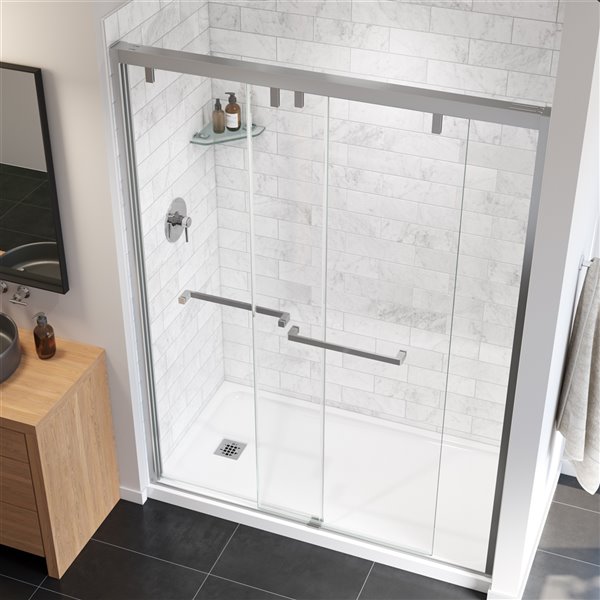 MAAX UpTown Chrome 76-in x 56-in to 59-in Sliding Shower Door (Clear Glass)