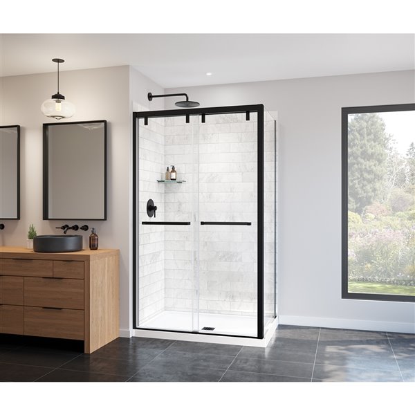 MAAX UpTown 76-in Matte Black Return Panel for 32-in Base (Clear Glass)