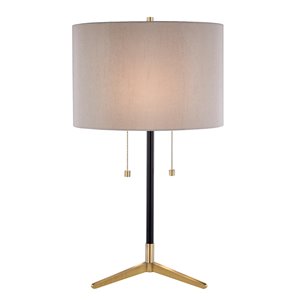 Design Living Table Lamp with White Linen Shade - 26.5-in - Antique Brass