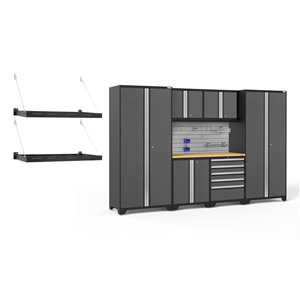 Armoires en acier Pro Series de New Age Products, surface en bambou, 5 tiroirs, 7 mcx, gris