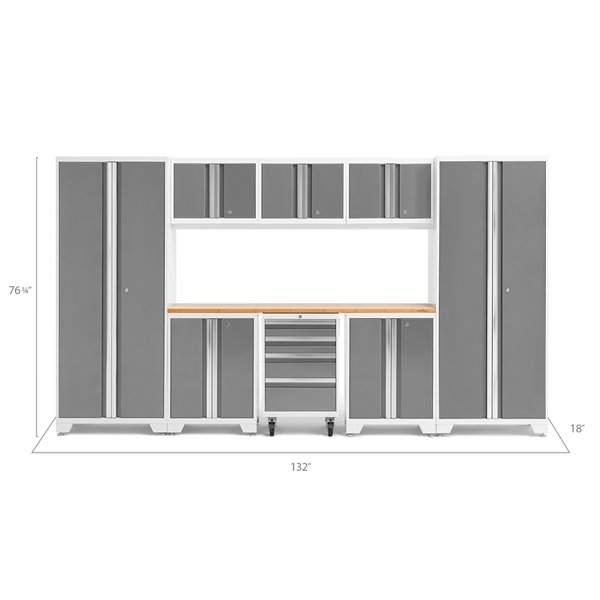 NewAge Products Bold Series Cabinet Set - Steel and Stainless Steel - 4 Drawers - Capacity of 3700 lb - Set of 9 Pieces - Red