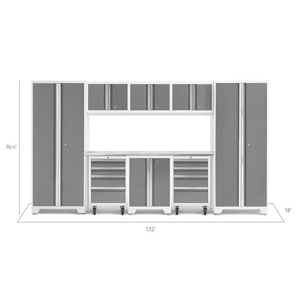 NewAge Products Bold Series 132-in W x 77.25-in H Red Steel Cabinets Stainless Steel Surface Capacity of 3700 lb 9/Pcs