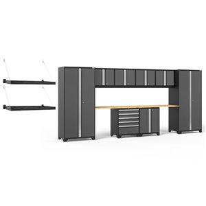 NewAge Products Pro Series Cabinet Set - Steel and Bamboo - 5 Drawers - Capacity of 6000 lb - Set of 10 Pieces - Grey