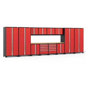 Armoires en acier Pro Series de New Age Products, surface en bambou, 10 tiroirs, capacité de 8800 lb, 14 mcx, rouge