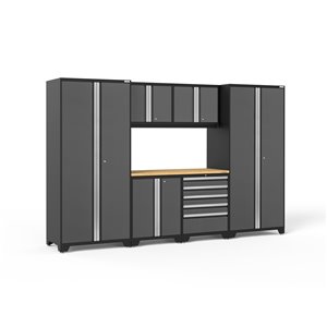 Armoires en acier Pro Series de New Age Products, surface en bambou, 5 tiroirs, capacité de 4400 lb, 7 mcx, gris