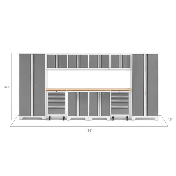 NewAge Products Bold Series Cabinet Set - Steel and Bamboo - 8 Drawers - Capacity of 4400 lb - Set of 12 Pieces - Red