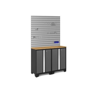 NewAge Products Bold Series Cabinet Set - Steel and Bamboo - Capacity of 1200 lb - Set of 3 Pieces - Grey