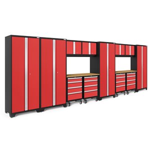 Armoires en acier Bold Series de New Age Products, surface en bambou, 16 tiroirs, capacité de 6000 lb, 14 mcx, rouge