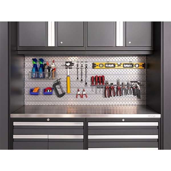 NewAge Products Pro 128-in W x 85.25-in H Grey Steel Cabinet Set Stainless Steel Surface 4400 lb Capacity 7/Pcs