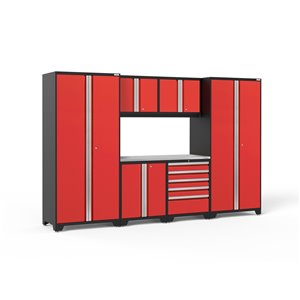 Armoires en acier Pro Series de New Age Products, surface en acier inoxydable, 5 tiroirs, capacité de 4400 lb, 7 mcx, rouge