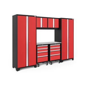 NewAge Products Bold Series Cabinet Set - Steel and Stainless Steel - 8 Drawers - Capacity of 3000 lb - Set of 7 Pieces - Red