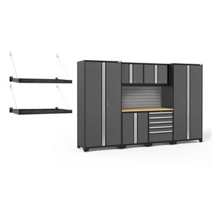 NewAge Products Pro Series Cabinet Set - Steel and Bamboo - 5 Drawers - Capacity of 5600 lb - Set of 7 Pieces - Grey