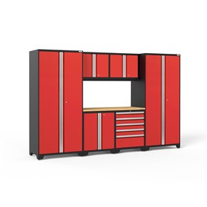 Armoires en acier Pro Series de New Age Products, surface en bambou, 5 tiroirs, capacité de 4400 lb, 7 mcx, rouge