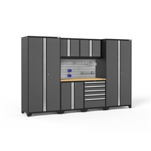 Armoires en acier Pro Series de New Age Products, surface en bambou, 5 tiroirs, capacité de 4400 lb, 7 mcx, gris